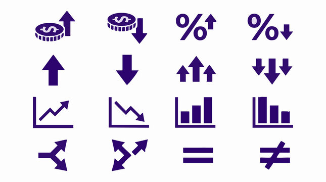 Economic trends, financial statistics, growth and decline vector icons
