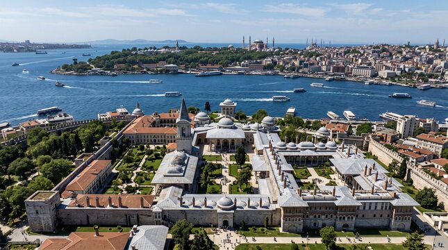 Aerial View of Topkapi Palace and Gardens in Istanbul.