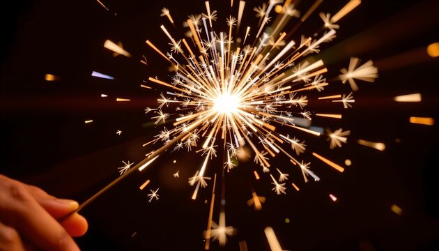 Sparkler Flame Exploding with Glowing Embers and Light Streaks