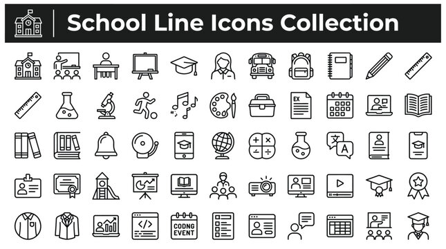 Set of school and education line icons, vector illustration of various learning and academic symbols
