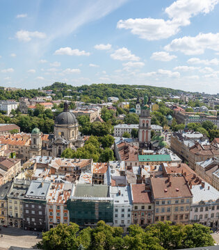 Panoramic Aerial View Of Historic Lviv City Center