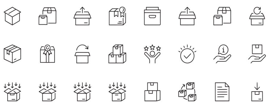 Logistics and delivery service icons set with cardboard boxes and shipping elements