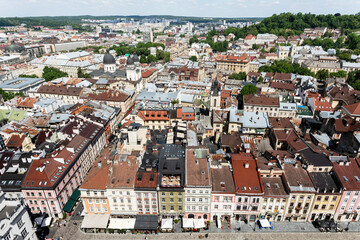 Panoramic View of Historic Rooftops in Lviv Old Town © misu