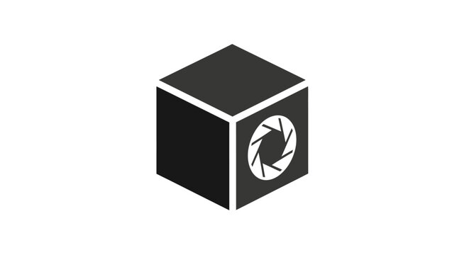Abstract illustration of a box with an aperture representing digital camera concepts