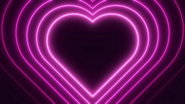 Layered Neon Pink Heart Tunnel Animation on Black 2K 60 FPS