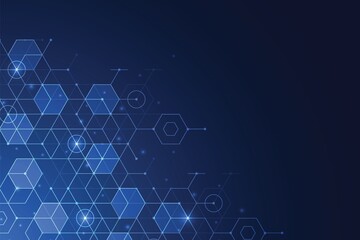 Obraz premium Abstract blue hexagons glow softly against a deep navy background