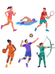 Fototapeta premium Active Women Sports and Fitness Illustration Set with Swimming, Weightlifting, Running and Healthy Lifestyle Elements