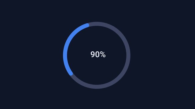 Animated circular progress indicator with percentage display and smooth looping motion on a dark background. Ideal for loading screens, dashboards, processing tasks, and technology interfaces.
