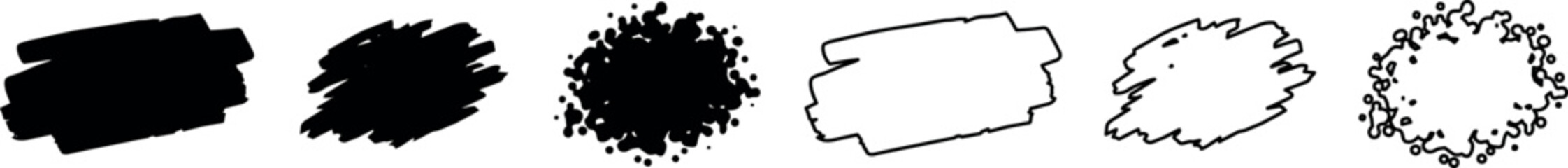Obraz premium Set of ink blot and paint splatter brush stroke silhouettes