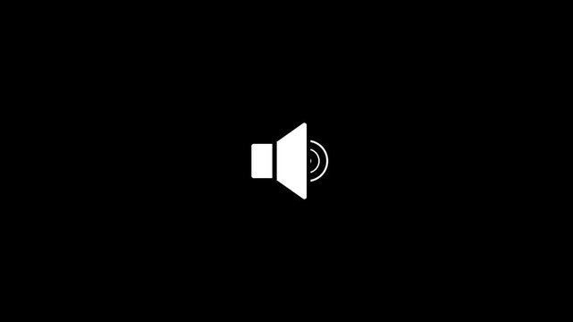 Audio sound icon animation of a white speaker with dynamically expanding volume signal waves, isolated on a clean black background for media interfaces.