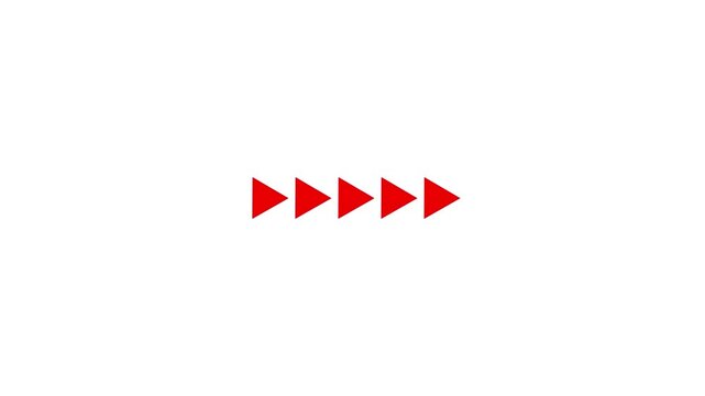 Red triangular arrow pointing right on white background, modern horizontal scroll arrow icon for user interface.