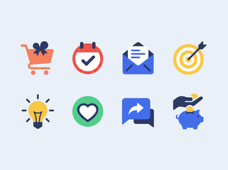 Fototapeta premium Modern Flat 3D Business and App Icons Set on White Background