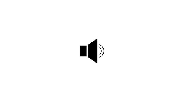Audio sound icon animation of a black speaker with dynamically expanding volume signal waves, placed isolated on a clean white background for media interfaces.