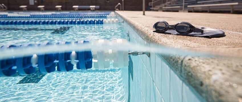 Swim goggles on pool edge ready for lap swimming