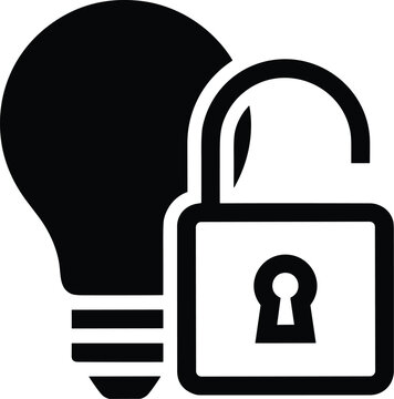 Secure idea protection concept with light bulb and open padlock icon