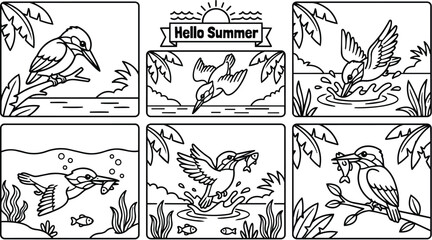 Naklejka premium panel vector illustration of birds on a summer banner scene