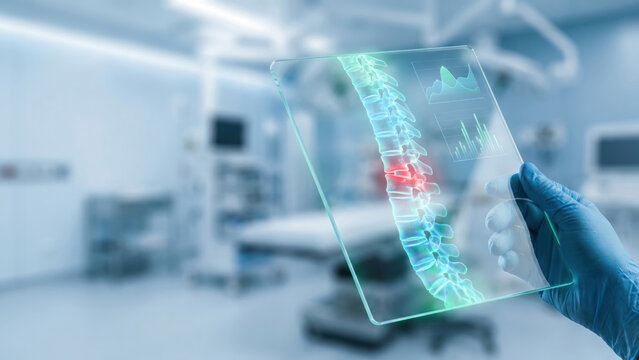Advanced Diagnostic Tablet Displaying Vertebral Subluxation Data in Medical Environment