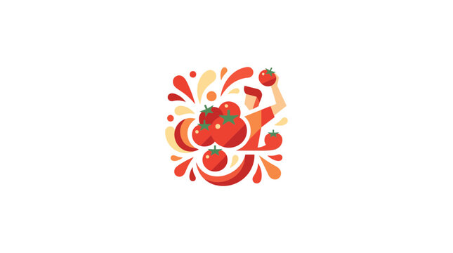 Fresh Tomatoes with Creative Splash and Abstract Shapes Illustration