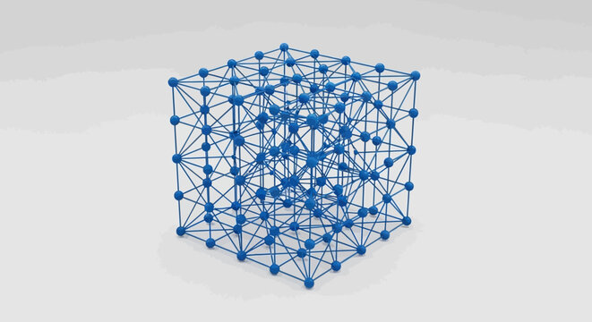 Abstract Geometric Blue Cube Representing Network Connectivity or Digital Concepts