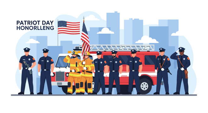 Diverse group of first responders in uniform walking together outdoors, representing collaboration and dedication