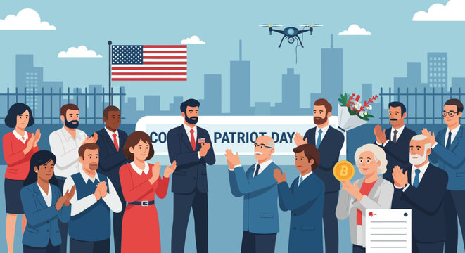 Citizens Applauding Heroes During A Public Celebration Event