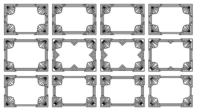 Set of Twelve Art Deco Style Frames with Geometric and Fan Motifs in Pattern