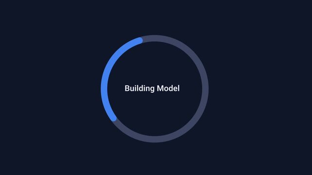 Animated model building progress indicator with smooth circular motion on a dark background. Ideal for machine learning workflows, artificial intelligence development, data processing, and technology 