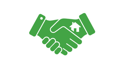 Fototapeta premium Real estate deal agreement represented with handshake and a house icon in green design