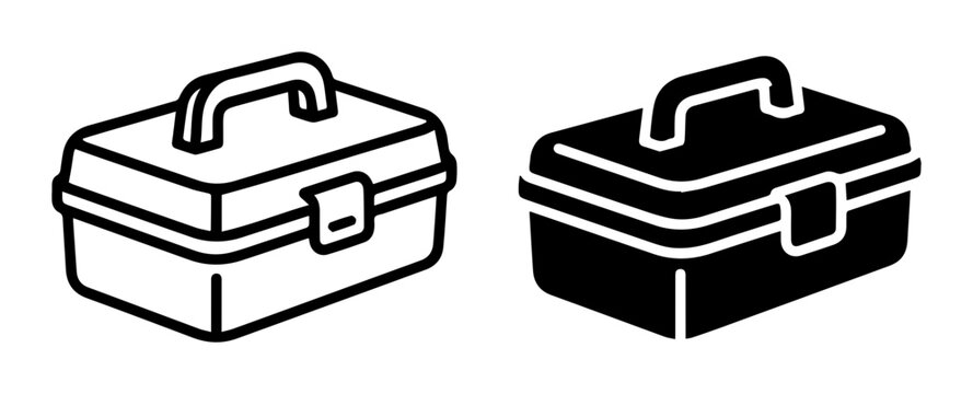 Toolbox Icons, Portable Storage Case Vector Graphics, Workshop Equipment Symbols