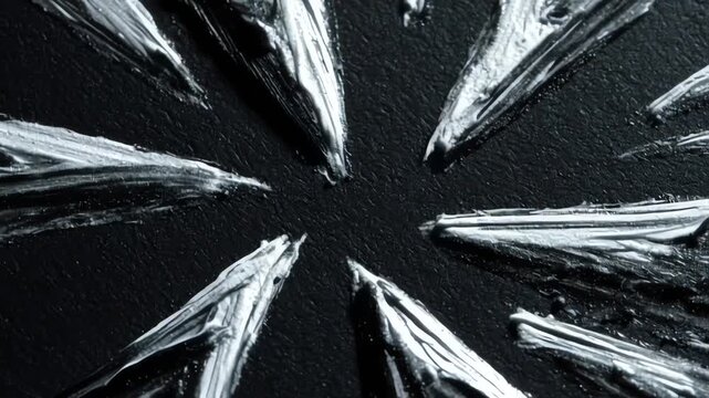 Closeup of Sharp Metallic Objects Arranged in Circular Pattern.