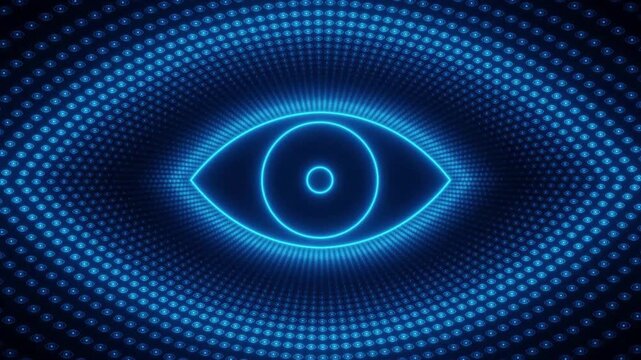 Digital blue neon eye 3d animation 3d video Loop VJ DJ health monitoring security system abstract cyber vision glow futuristic tech motion background