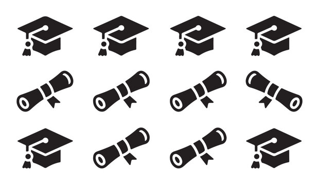 Repeating pattern of graduation cap and diploma scroll icons for academic web graphics.