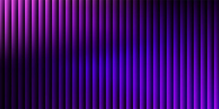 Modern abstract background with vertical purple and blue neon glowing stripes. 3D metallic or plastic bar texture.