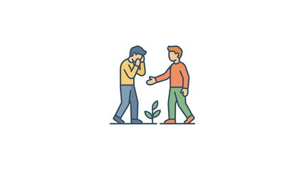 Fototapeta premium Empathy and Support: One Person Comforts Another Near a Growing Plant