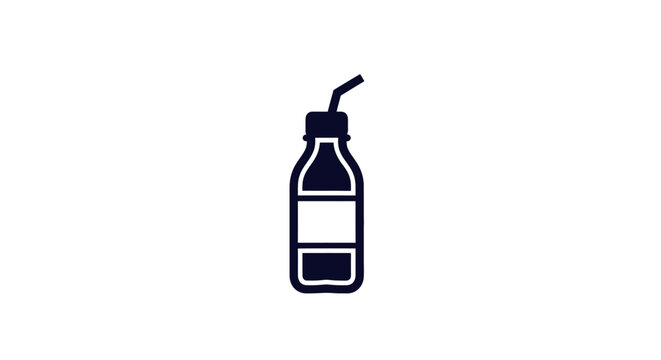 A simple flat icon of a plastic bottle with a drinking straw included