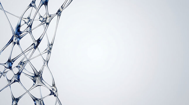 Abstract glass network structure with blue accents on a white background, representing connectivity and innovation