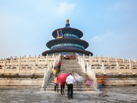 Tourists at Hall of Prayer for Good Harvests, Temple of Heaven, Beijing, China