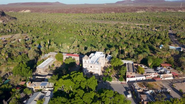 View aerial images of the Mission Church in San Ignacio, Baja California and see the lush oasis that surrounds this historic site.