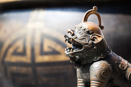 Traditional stone lion statue in the Summer Palace, Beijing, China