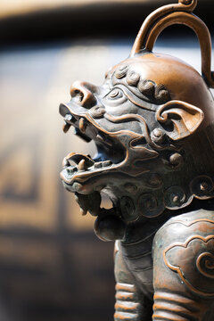 Traditional stone lion statue in the Summer Palace, Beijing, China