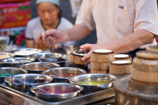 Colorful street food market in the muslim quarter, Xi'an, Shaanxi, China
