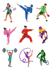 Fototapeta premium Active Women Sports and Fitness Illustration Set with Swimming, Weightlifting, Running and Healthy Lifestyle Elements