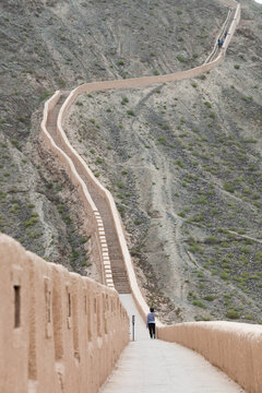 Overhanging great wall section above Jiayuguan pass, Gansu, China