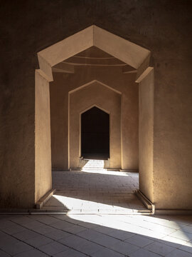 Arched corridor inside the Emin mosque, Turpan, Xinjiang, China