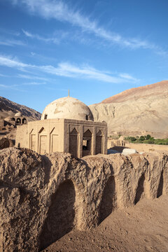 Ancient domed tomb and ruins in historic village, Turpan, Xinjiang, China