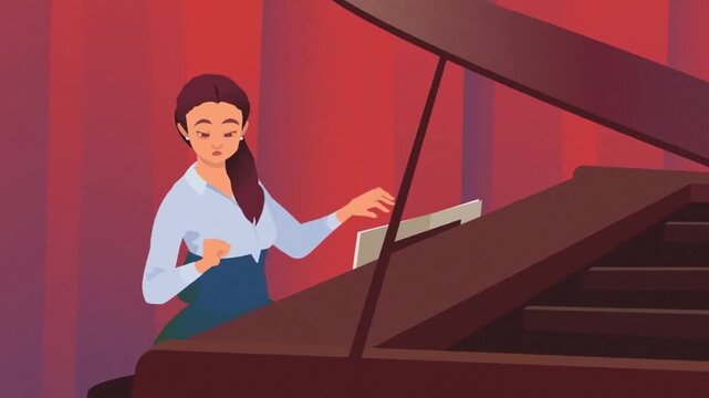 Elegant pianist hands playing grand piano keyboard musical performance flat 2D animation vector character motion graphics melody concert loop