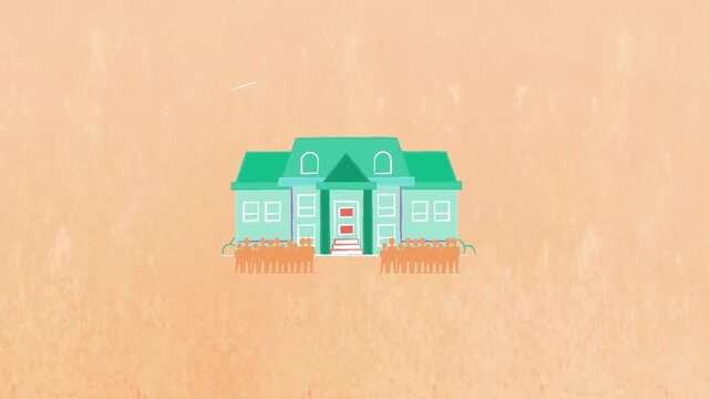 Real estate home network connection icon nodes showing property links flat 2D animation vector motion graphics housing ecosystem map loop