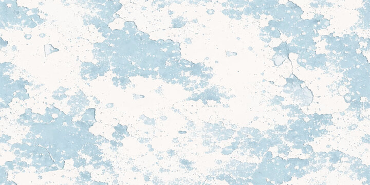 Distressed concrete wall texture featuring peeling blue and white paint, chipped layers and cracked plaster, weathered grunge surface with abstract vintage background effect.