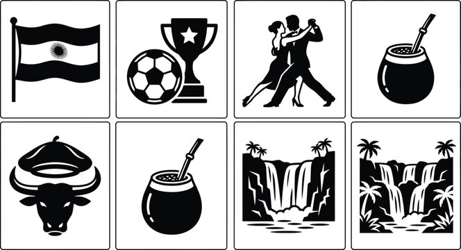 Argentina cultural icons collection flag tango soccer mate and iguazu falls