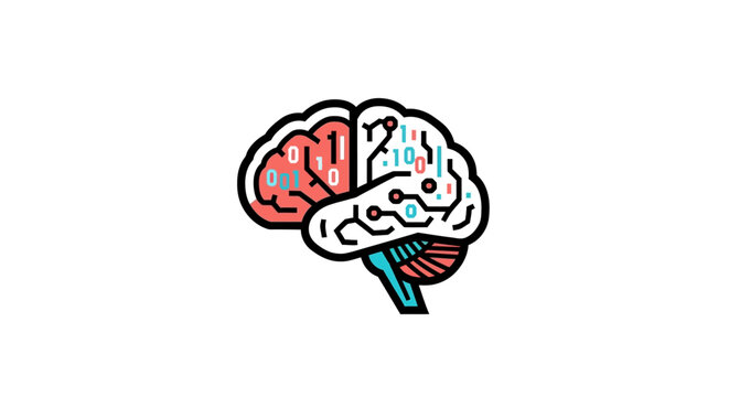 Conceptual illustration of a brain with binary code, representing artificial intelligence
